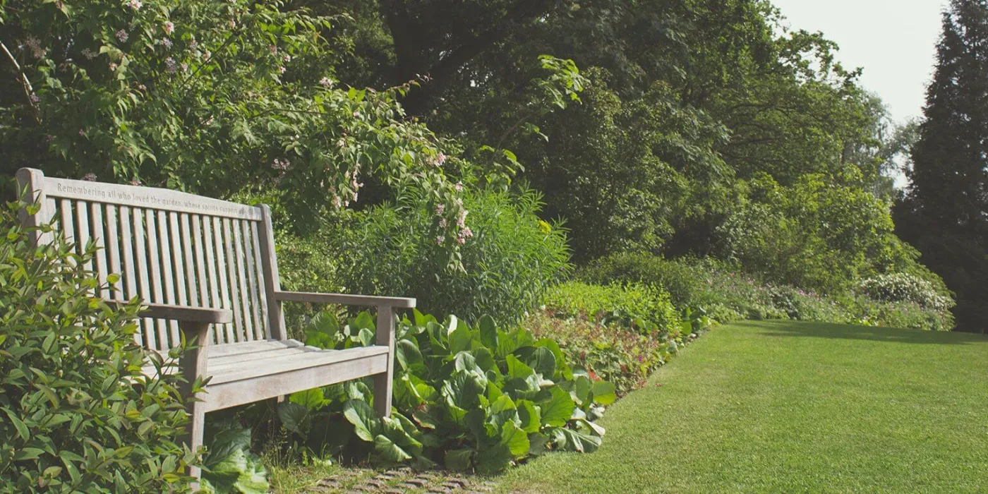Tuin met bank